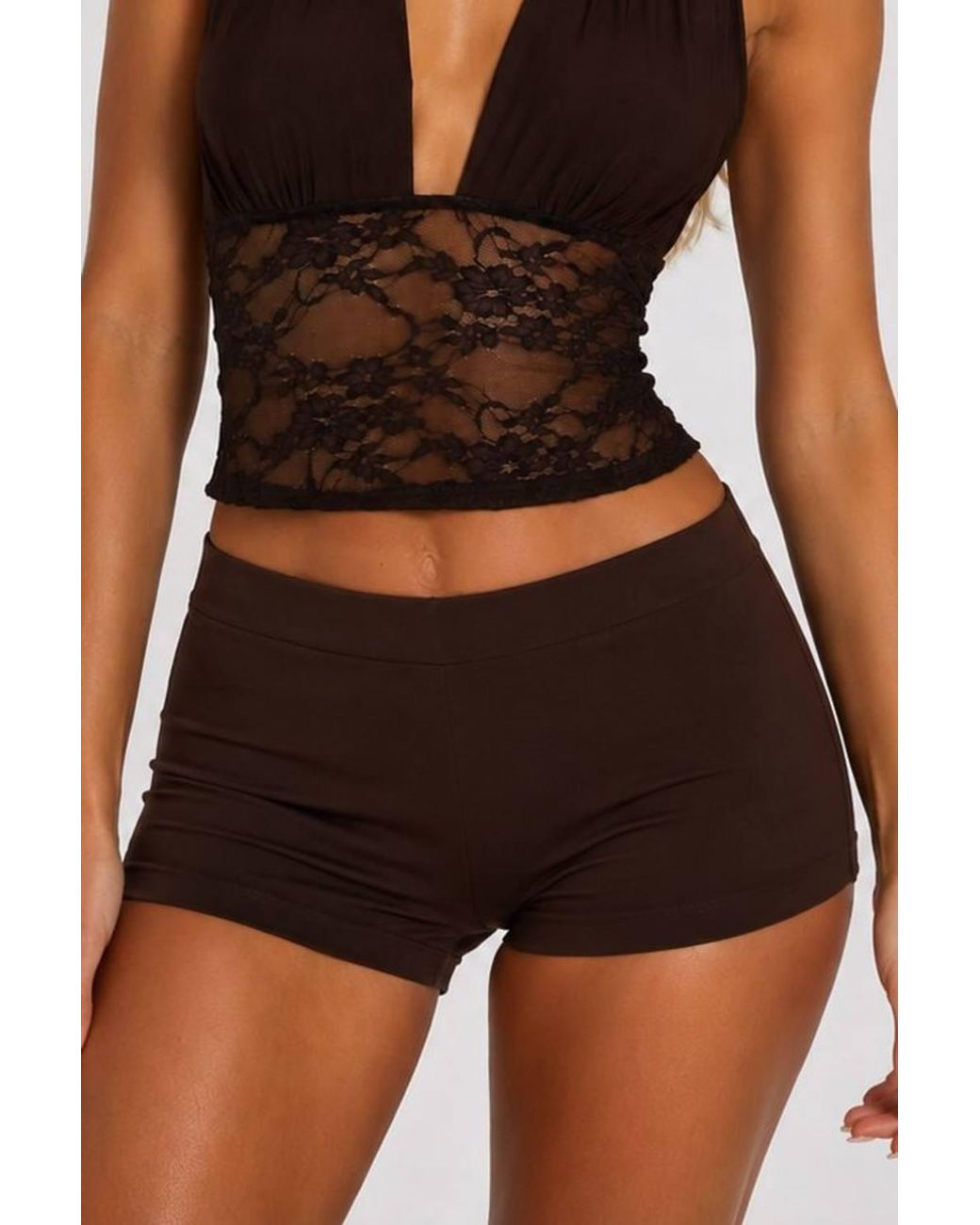Stylewise Black Lace Panel Halter Neck