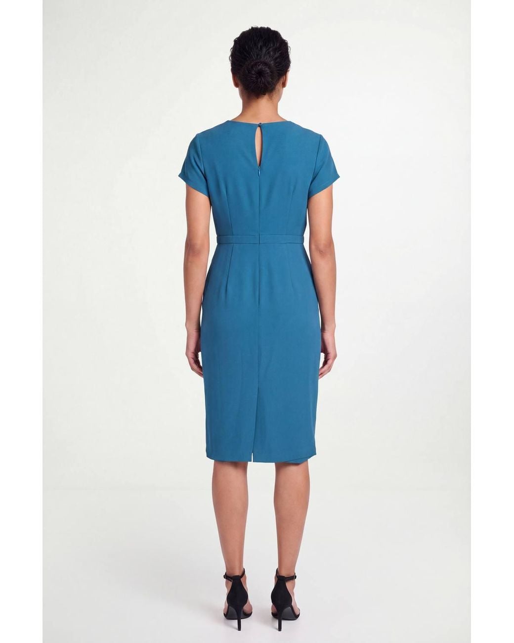 Wallis Blue Petite Tailored Crepe Ruffle Pencil Dress