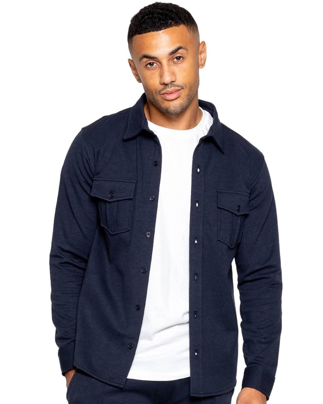 Enzo Blue Smart Stretch Overshirt for men