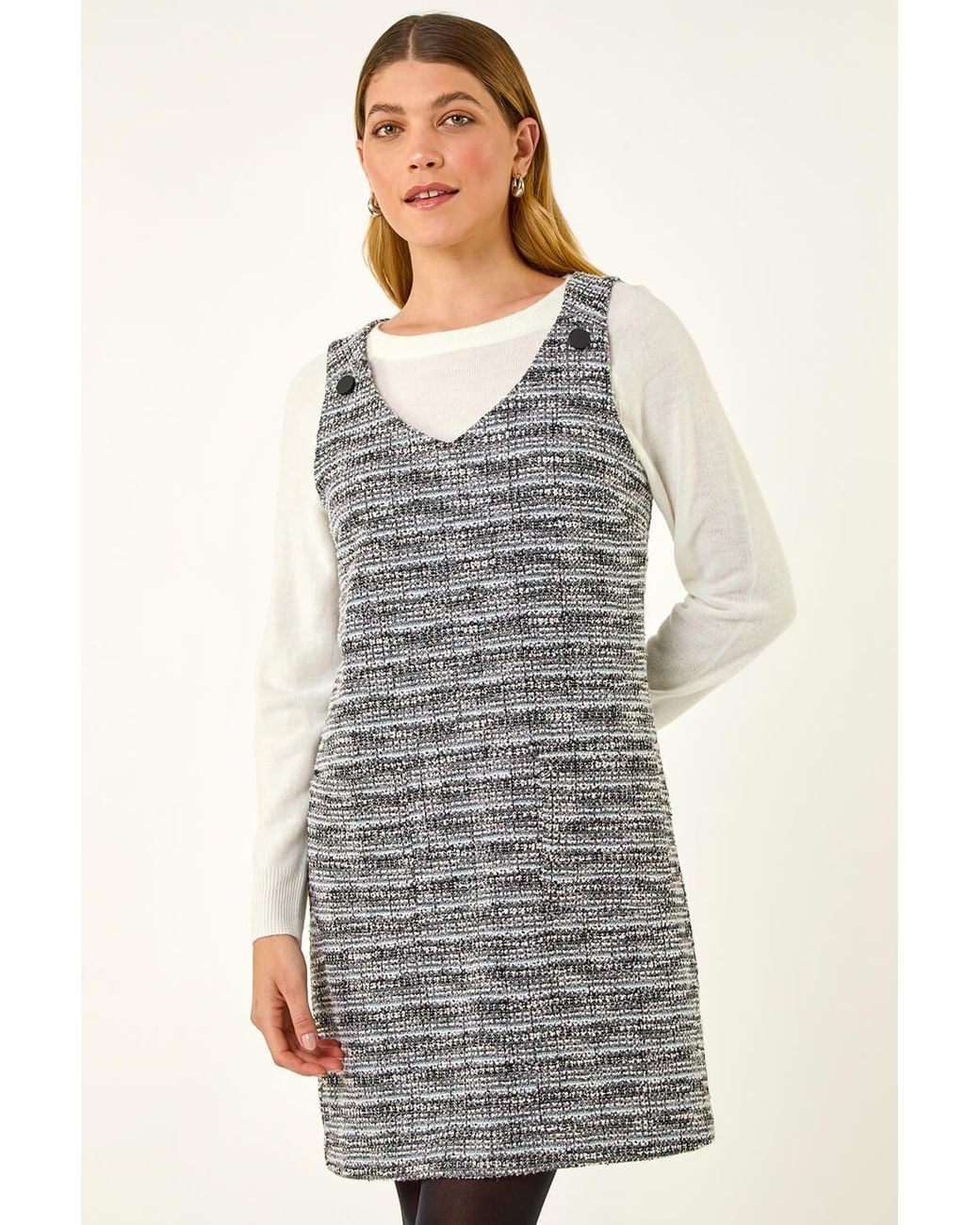 Roman Gray Textured A-Line Pocket Dress