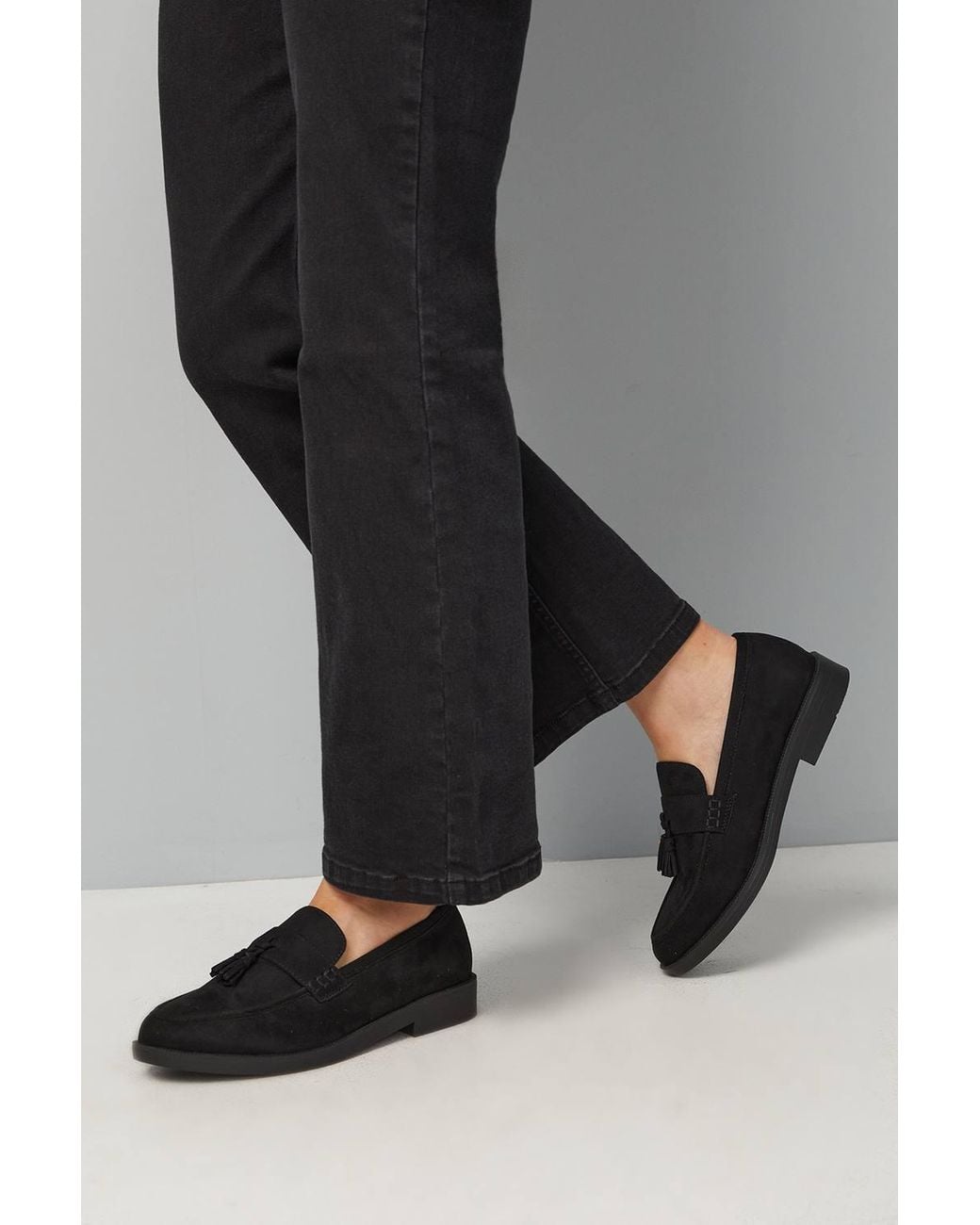 Good for the Sole Black Wide Fit Paula Faux Suede Tassel Loafers