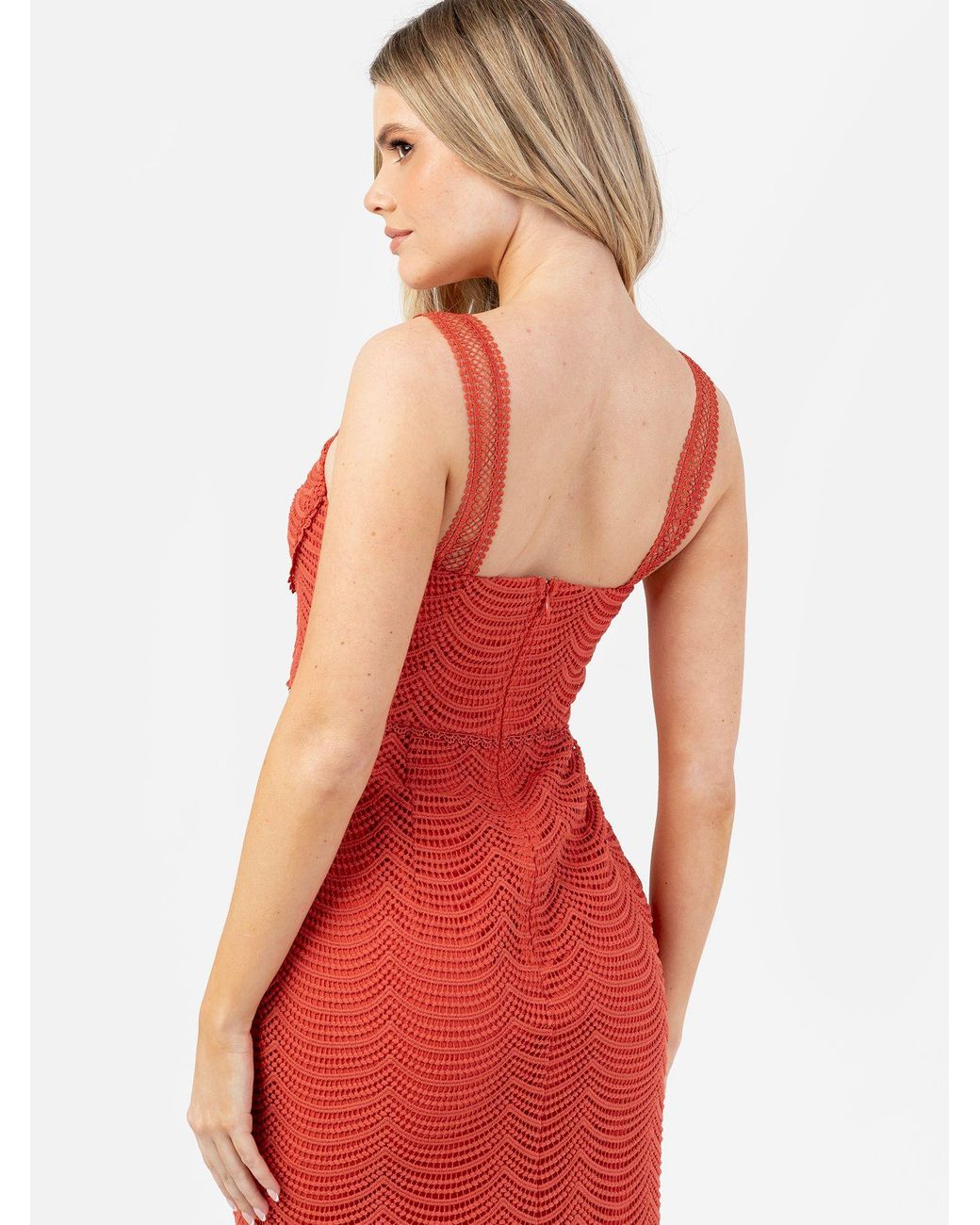 Maya Deluxe Red Strappy Lace Midi Dress