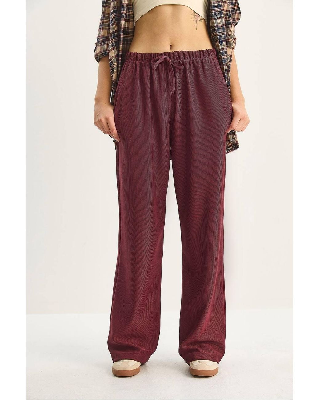 Bianco Lucci Red High Waist Wide Leg Pants