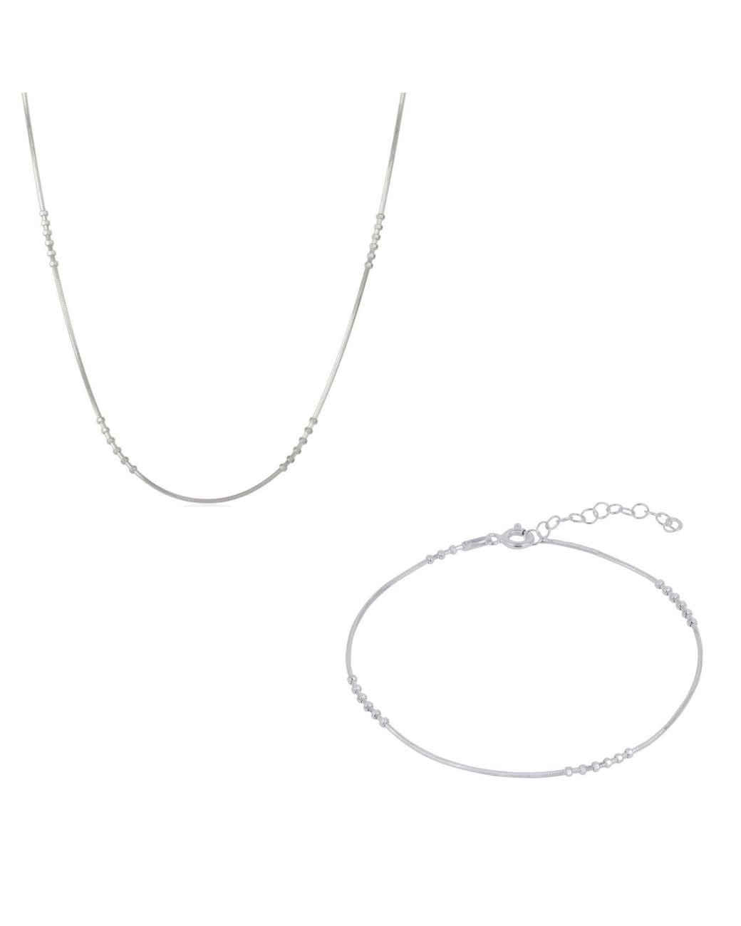 Spero London Metallic Sterling Small Beaded Bracelet & Necklace Set