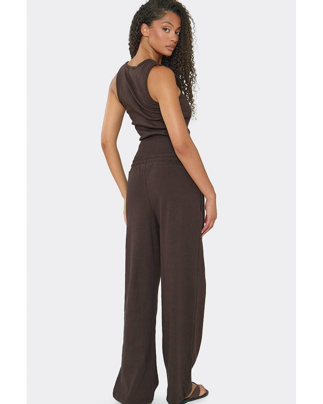 EGO Brown Straight Leg Ribbed Mid Rise Joggers