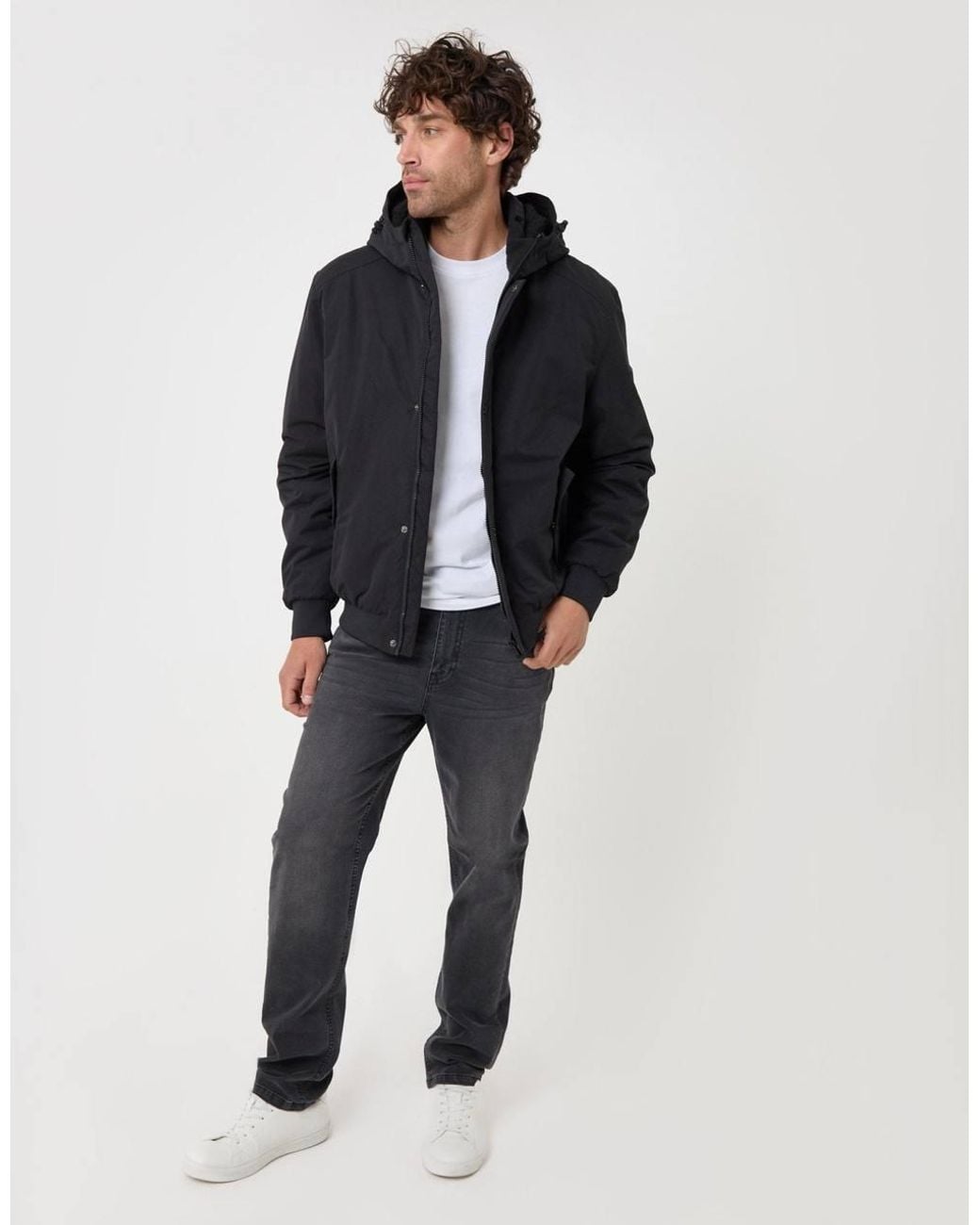Threadbare Blue Showerproof Jacket With Borg Lined Hood for men