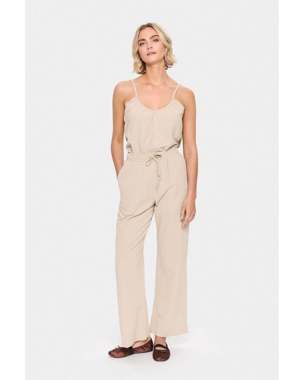 Saint Tropez Natural Zalinda High Waisted Drawstring Trousers