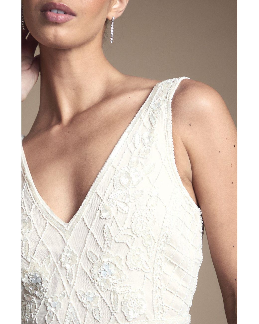 Coast Brown Honoured Plunge Floral Vintage Embellished Wedding Dress