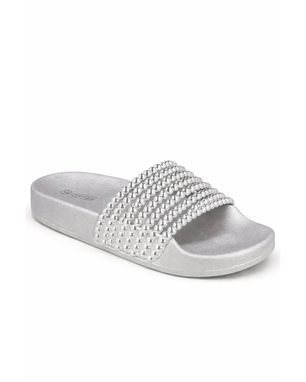 Spot on Metallic Studded Strap Slider Sandal With Cushioned Footbed