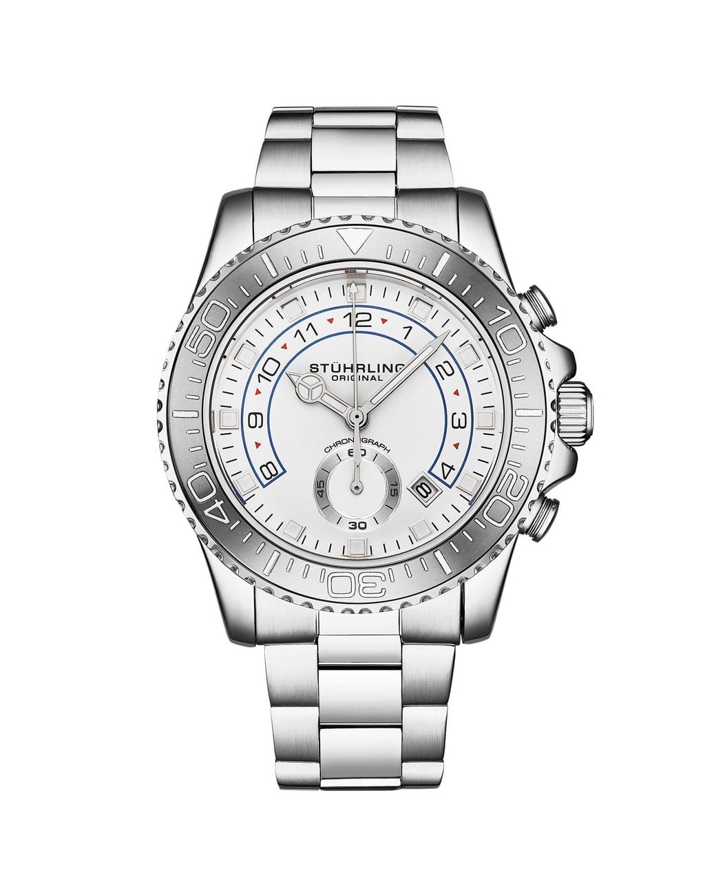 Stuhrling Metallic Brigadier Quartz Chronograph 42Mm Diver Watch With Stainless Steel Link Bracelet for men