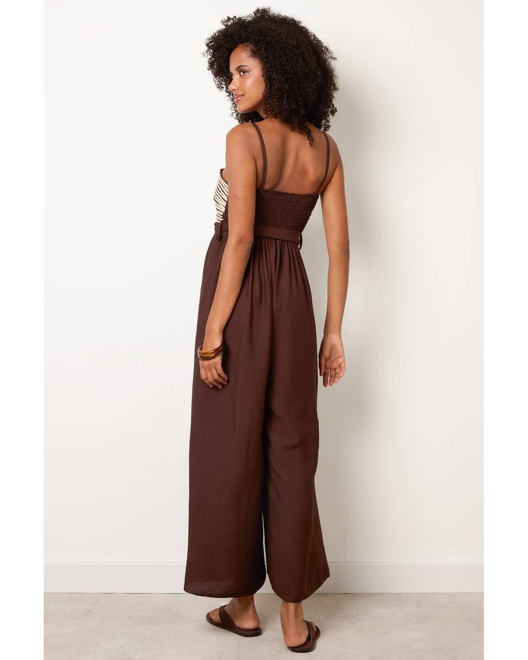 Blue Vanilla Brown Strappy Belted Round Neck Jumpsuit