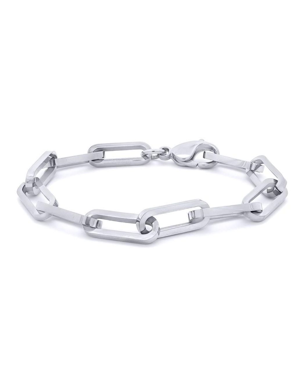 Jewelco London Metallic Steel Elongated Oval Paperclip Form Chain Bracelet 7Mm 8" 20Cm