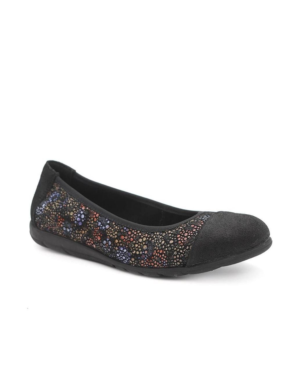Pavers Black Leather Slip On Ballet Flats