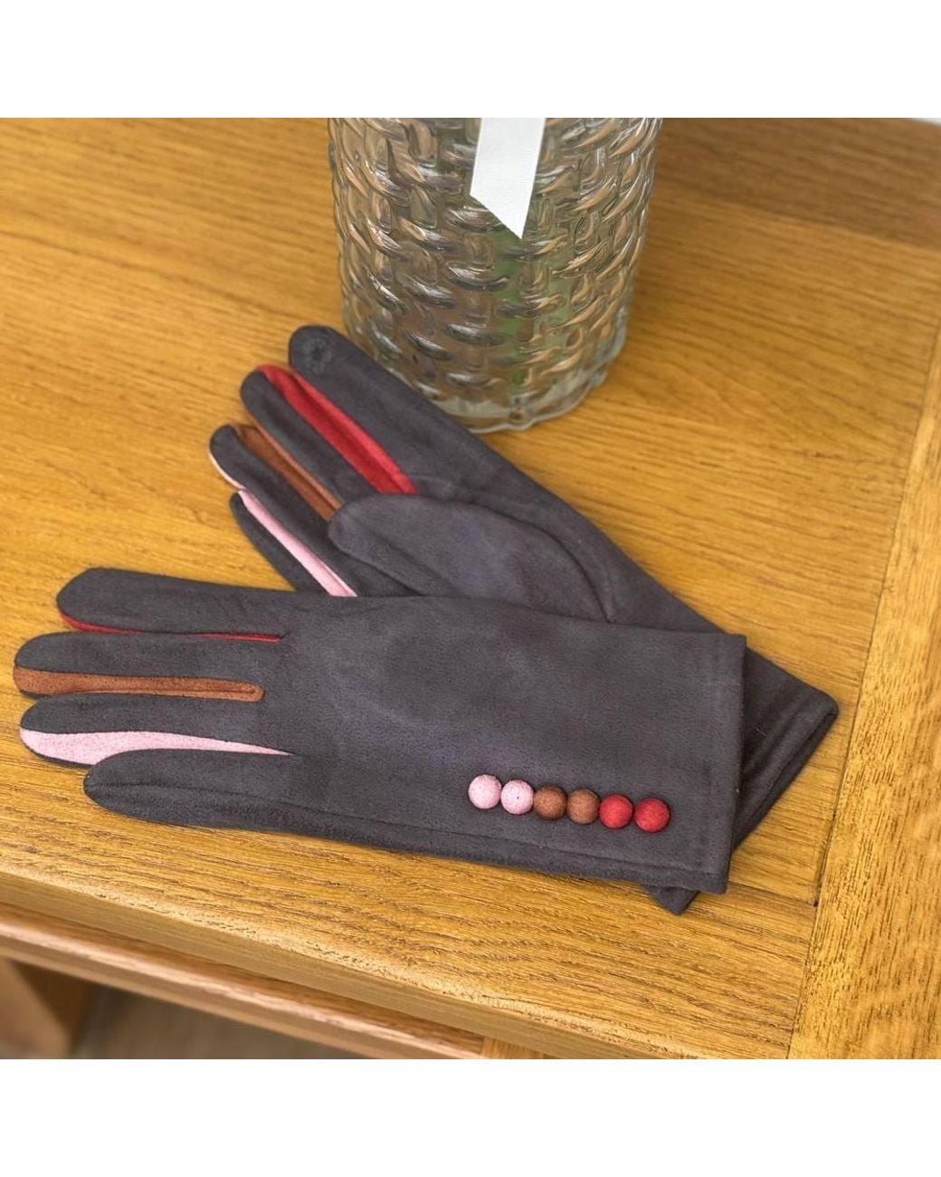 Love EMVY Black Vibrant Colourful Contrast Gloves With Button Detailing
