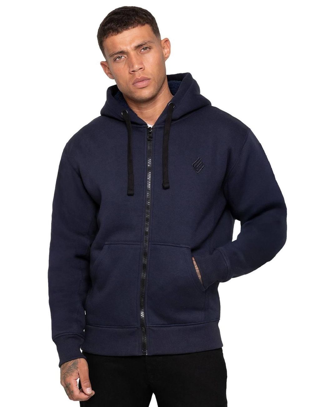 Enzo Blue Regular Fit Sherpa Lined Hoodie for men