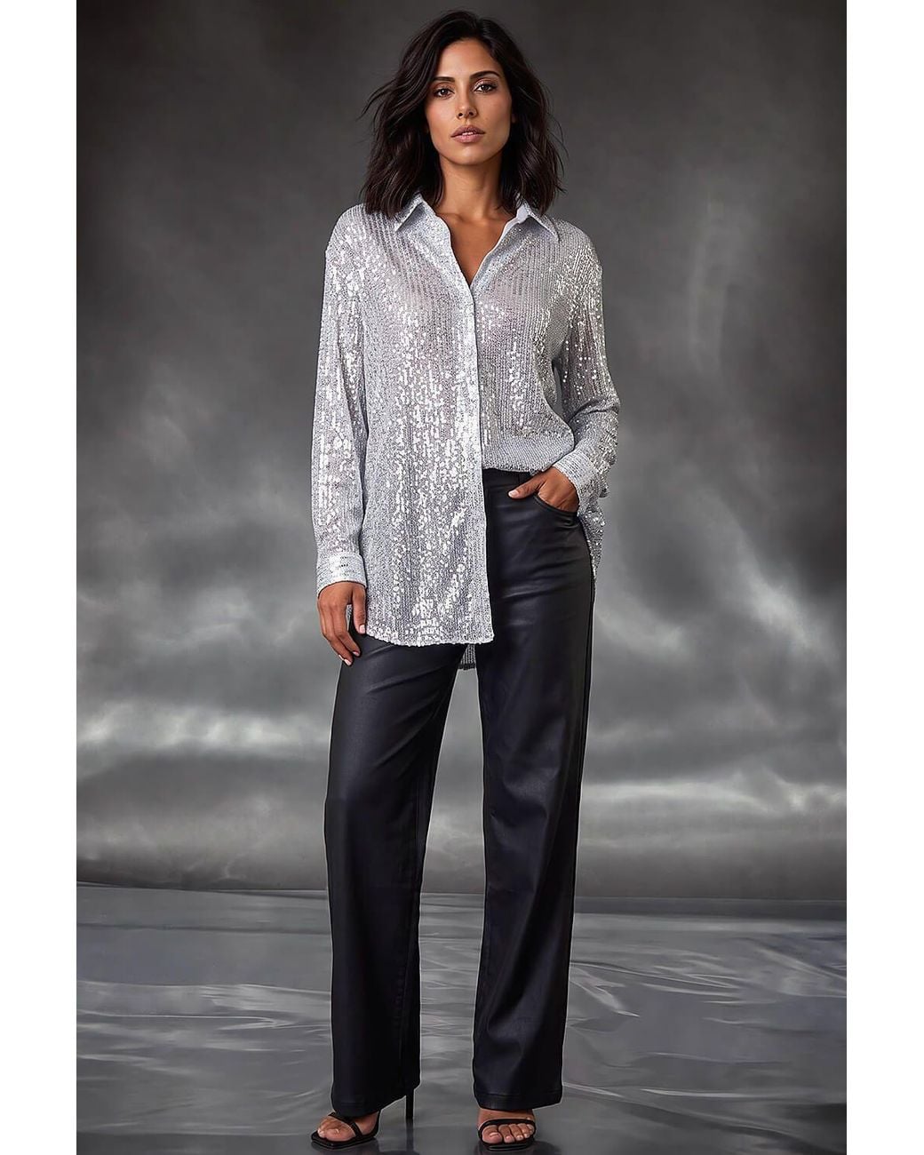 D.u.s.k Gray Sequin Button Through Blouse