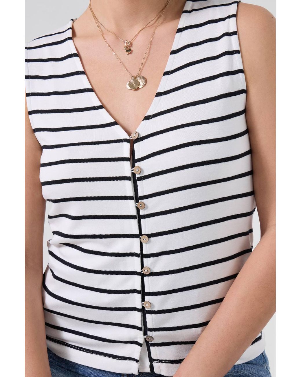 Joe Browns White Striped Jersey Waistcoat With Button-Through Front