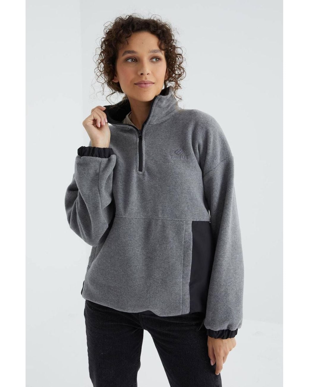 TOMMY LIFE Gray Oversized Half-Zip Plush Sweatshirt