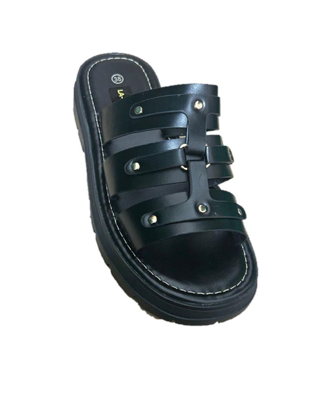 LARANGE Black Gladiator Slip On Platform Sandals