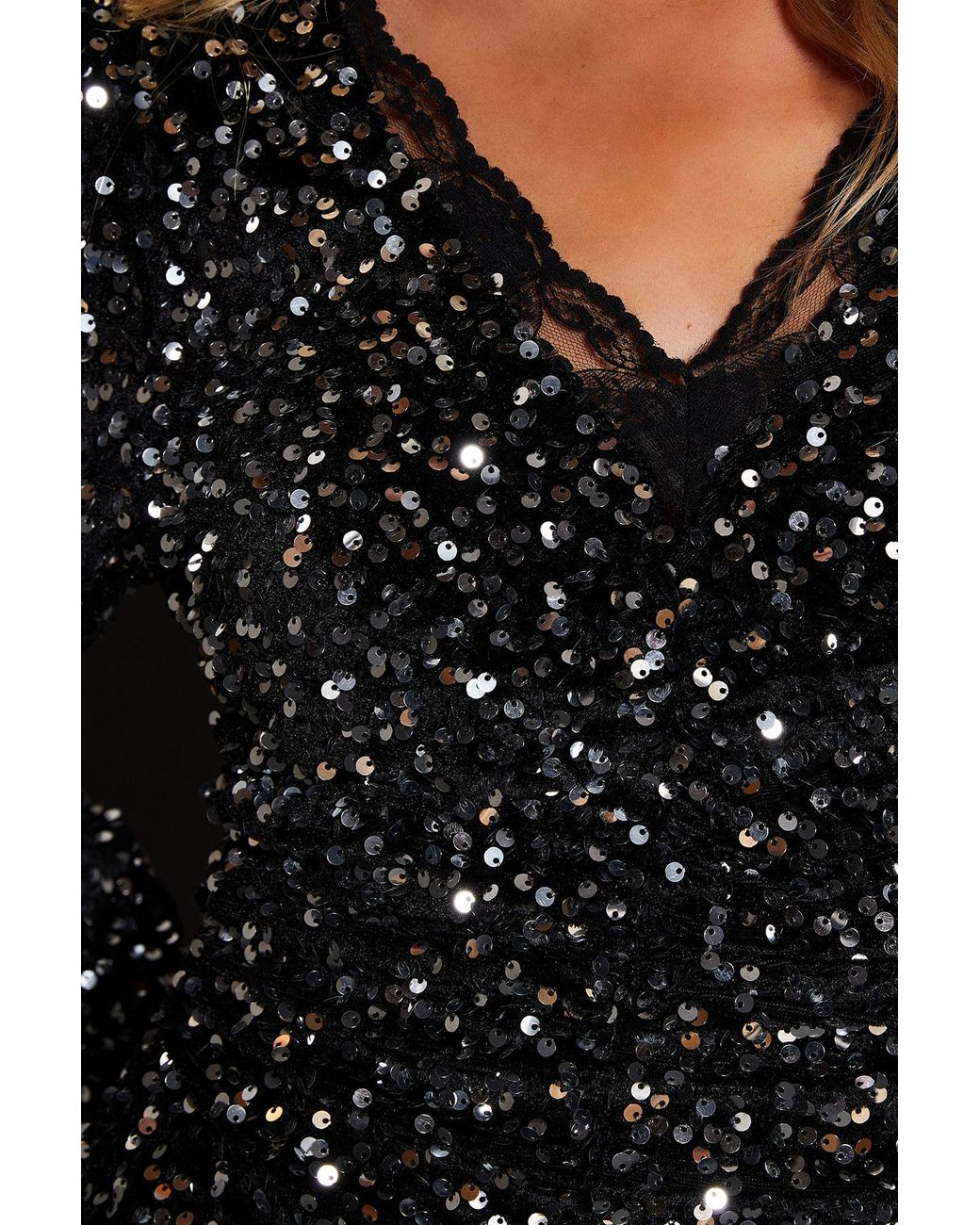 Dorothy Perkins Gray Petite Lace Trim Sequin Mini Dress