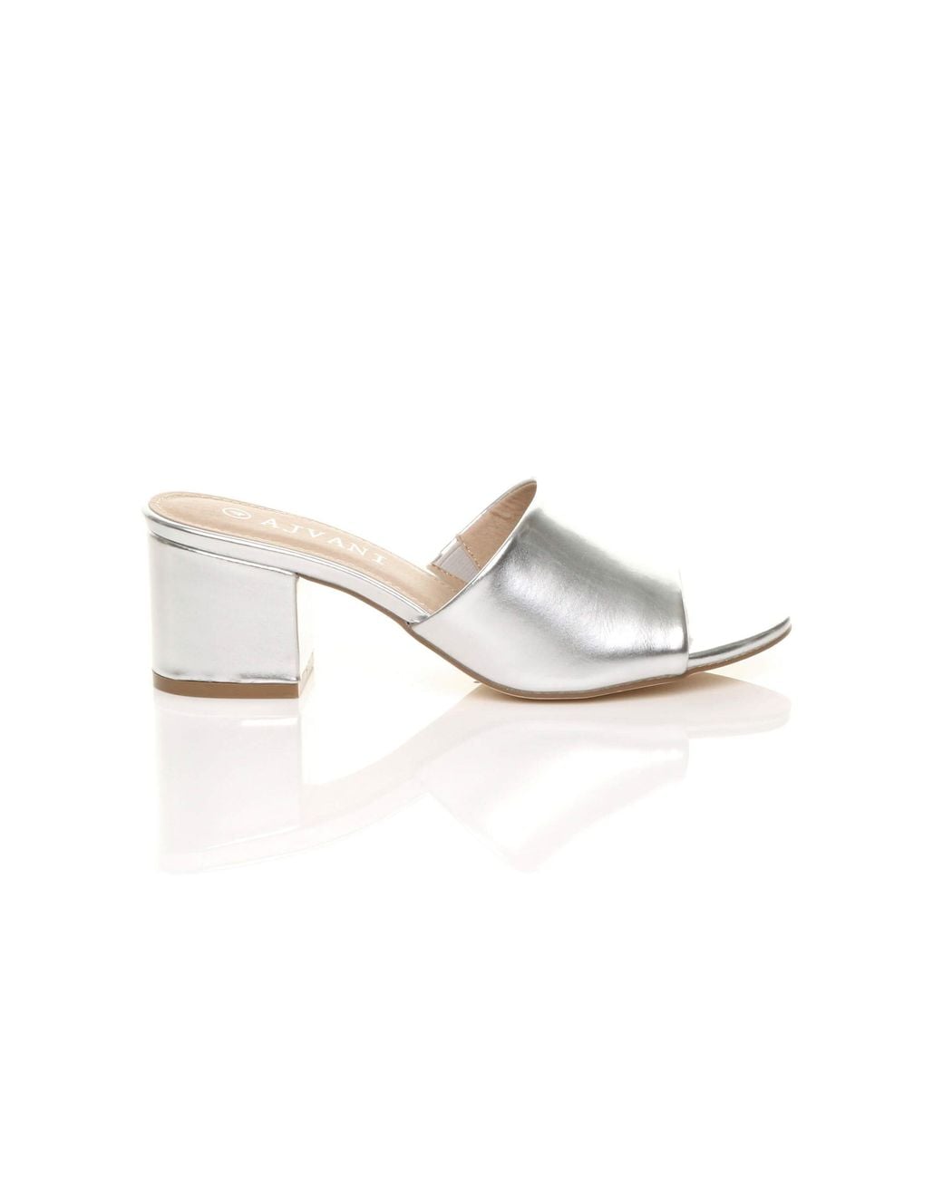 AJVANI White Mid Block Heel Peep Toe Mules Sandals