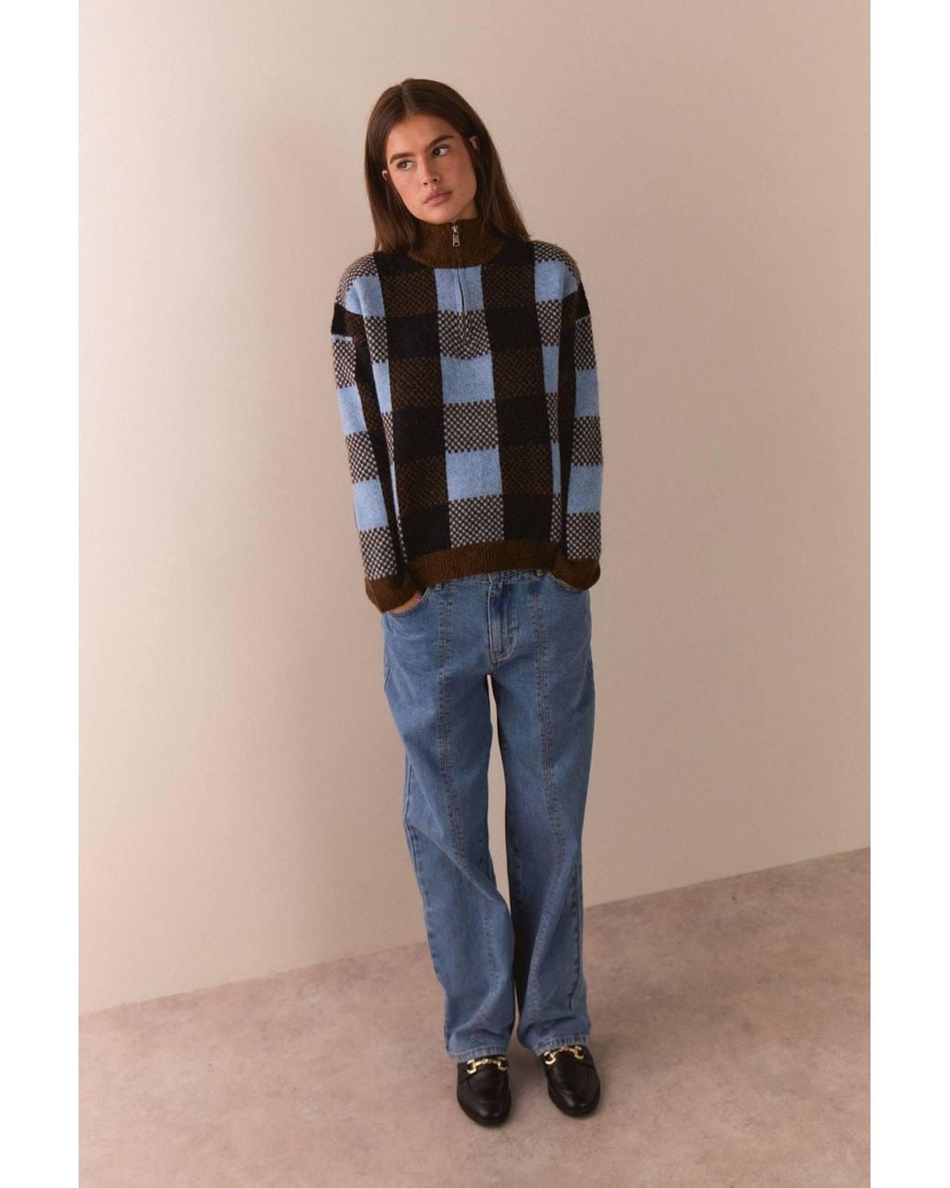 Warehouse Blue Seam Detail Mid Rise Pencil Leg Jean