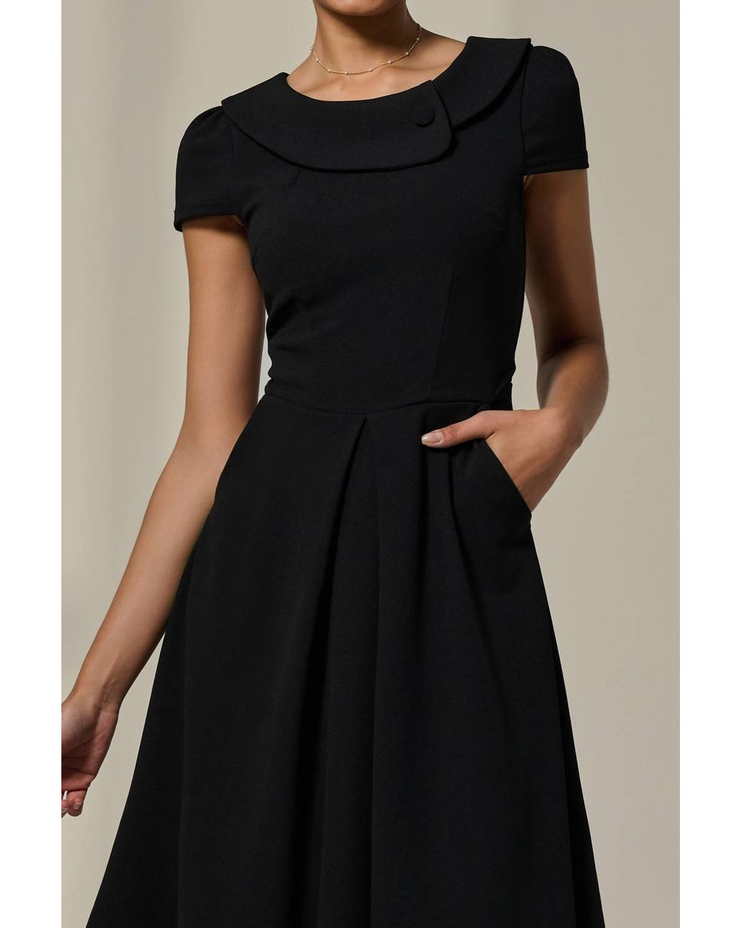 Jolie Moi Black Collared Cap Sleeve Midi Dress