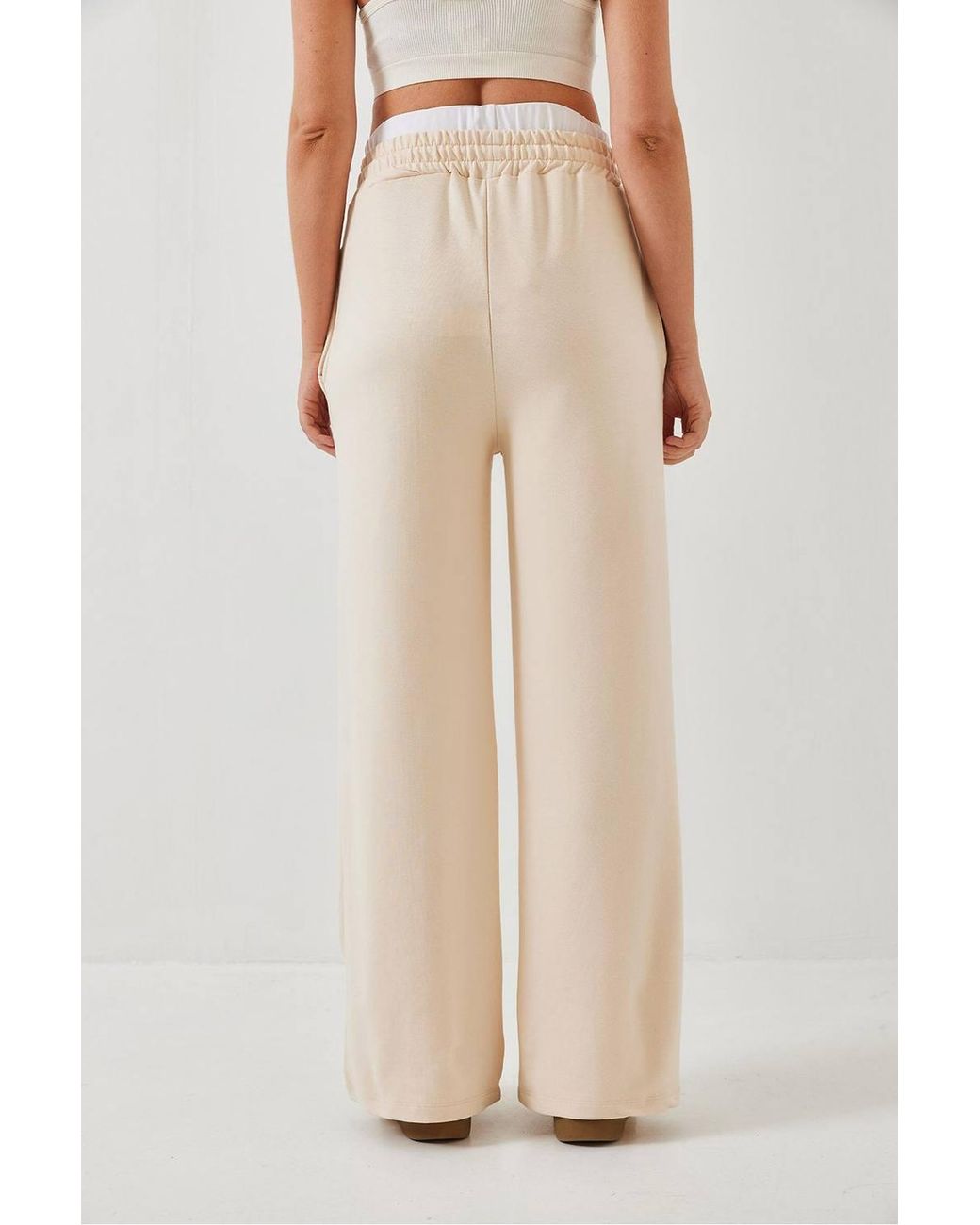 Bianco Lucci Natural Wide Leg Pants With Belt Detail