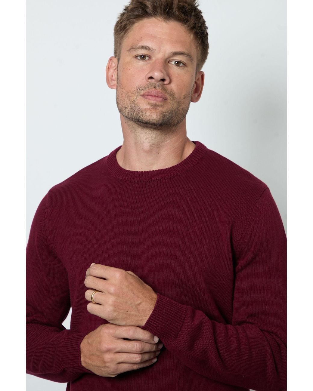 MAINE Red Premium Pure Cotton Crew Neck Jumper for men