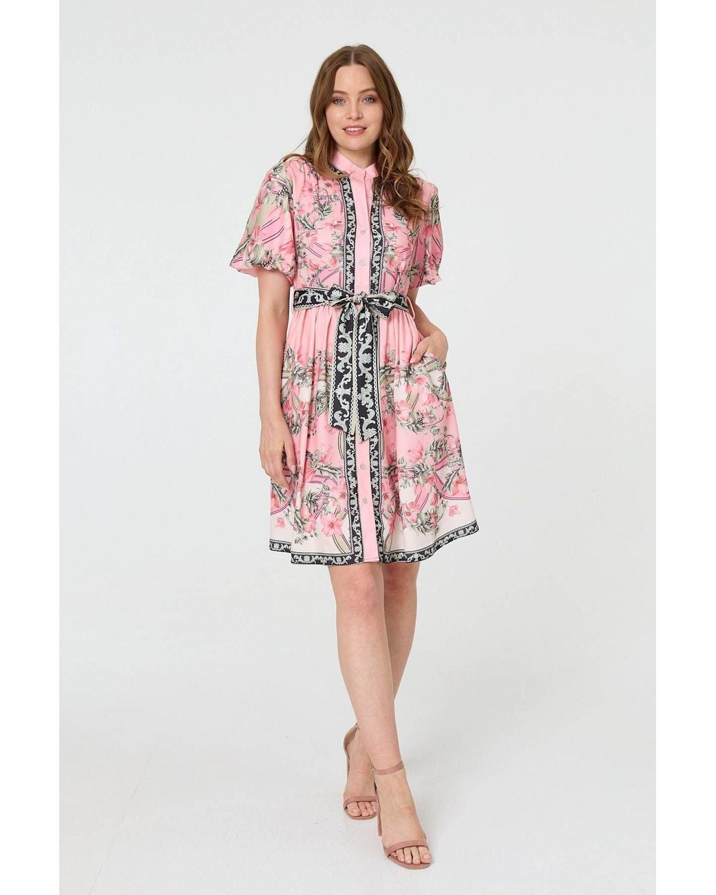 Izabel London Red Border Print Tie Waist Short Dress
