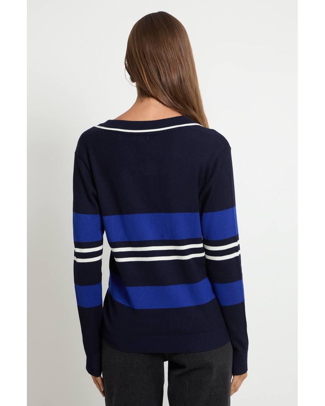 Wallis Blue Stripe Collared Knitted Top
