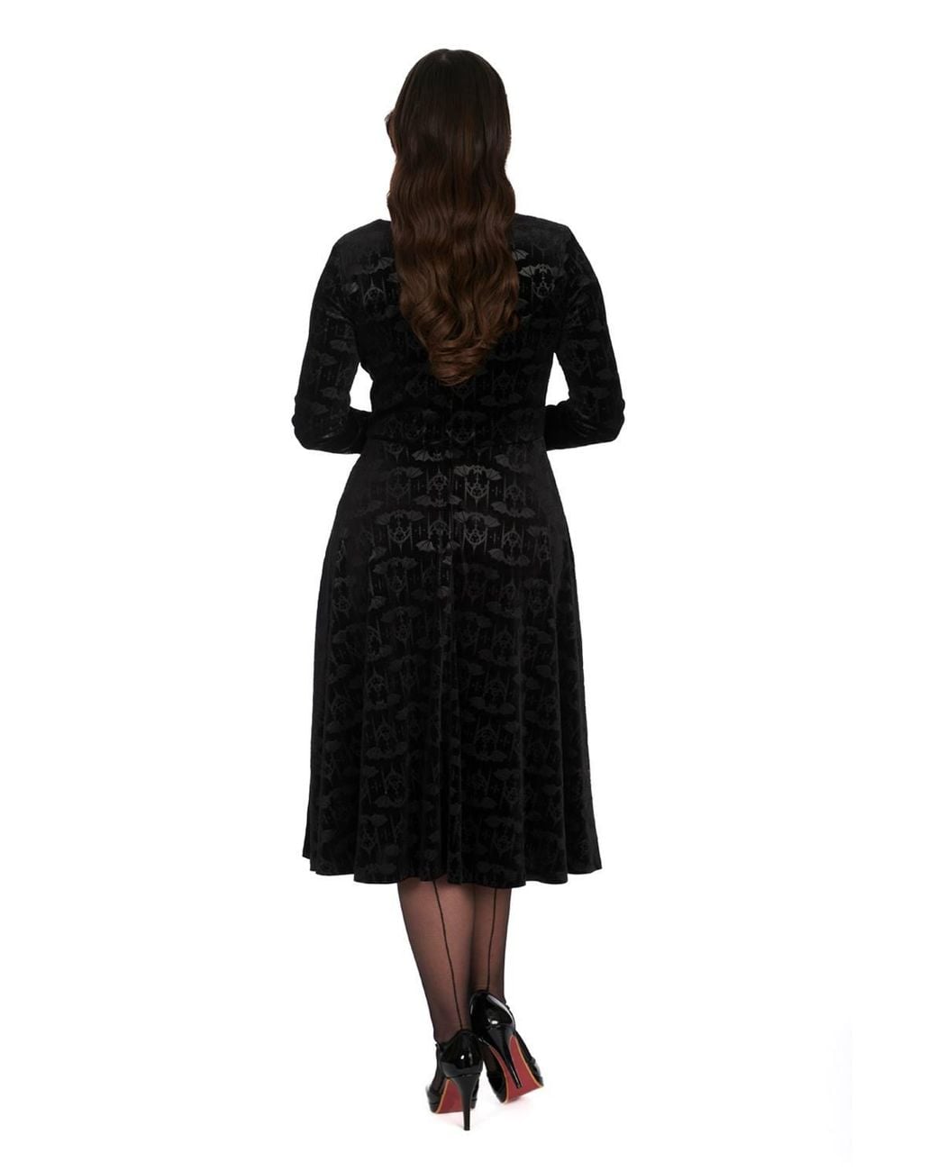Banned Retro Black Velvet Bat Fit & Flare Dress