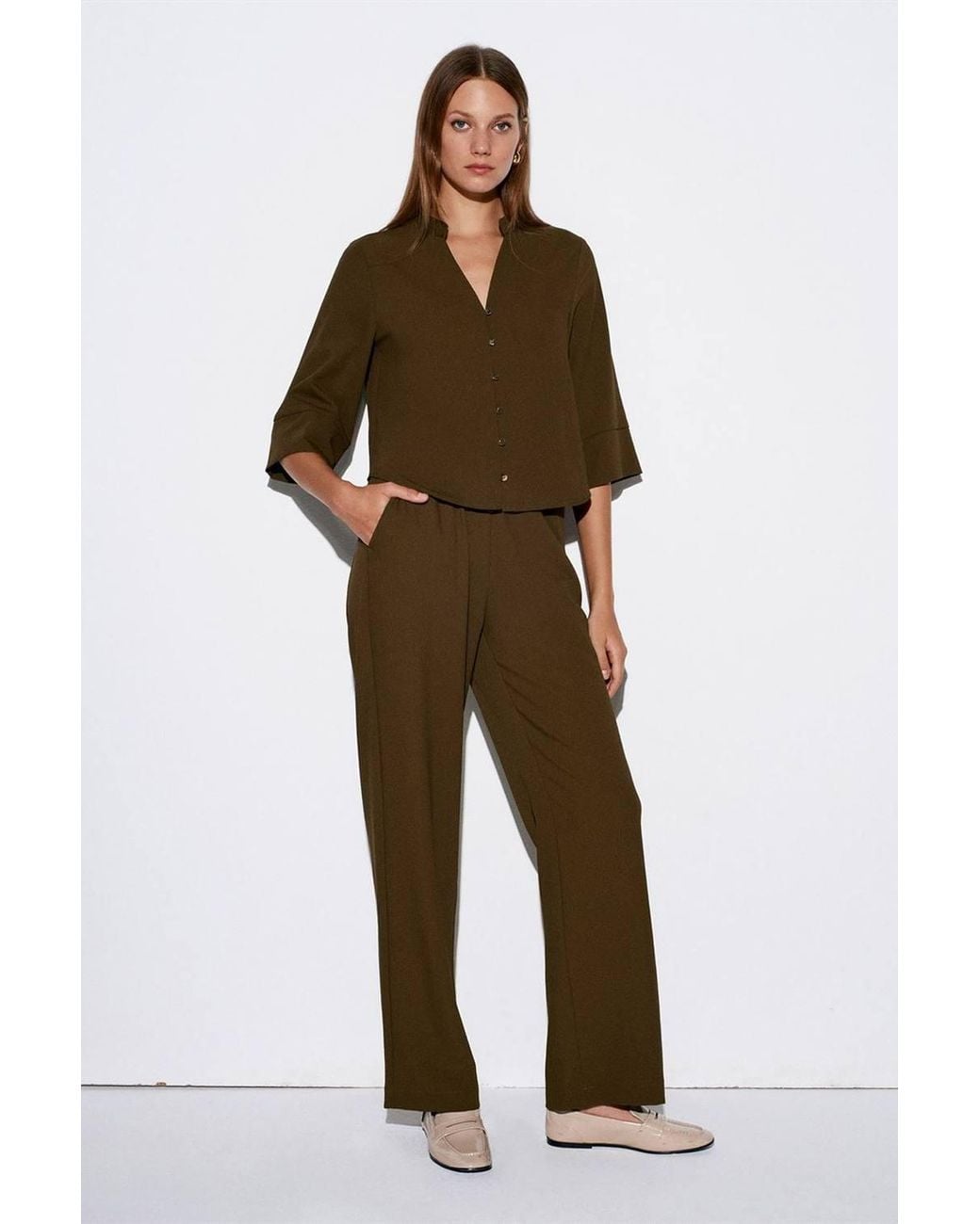 Dilvin Brown Wide-Leg Crepe Trousers