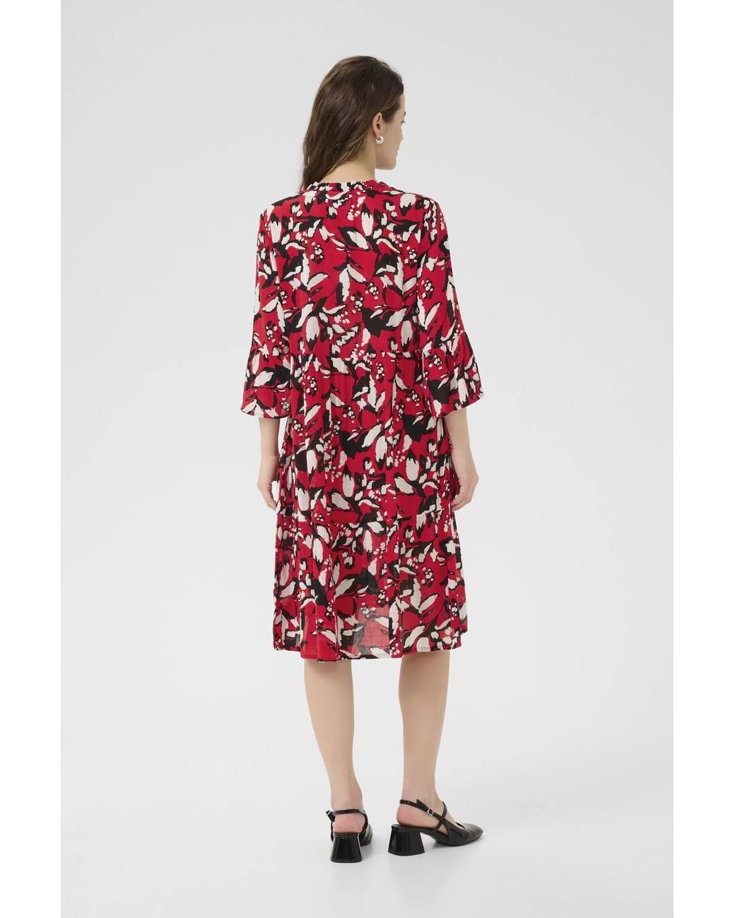 Kaffe Red Kahera V-Neck Knee-Length Printed Dress