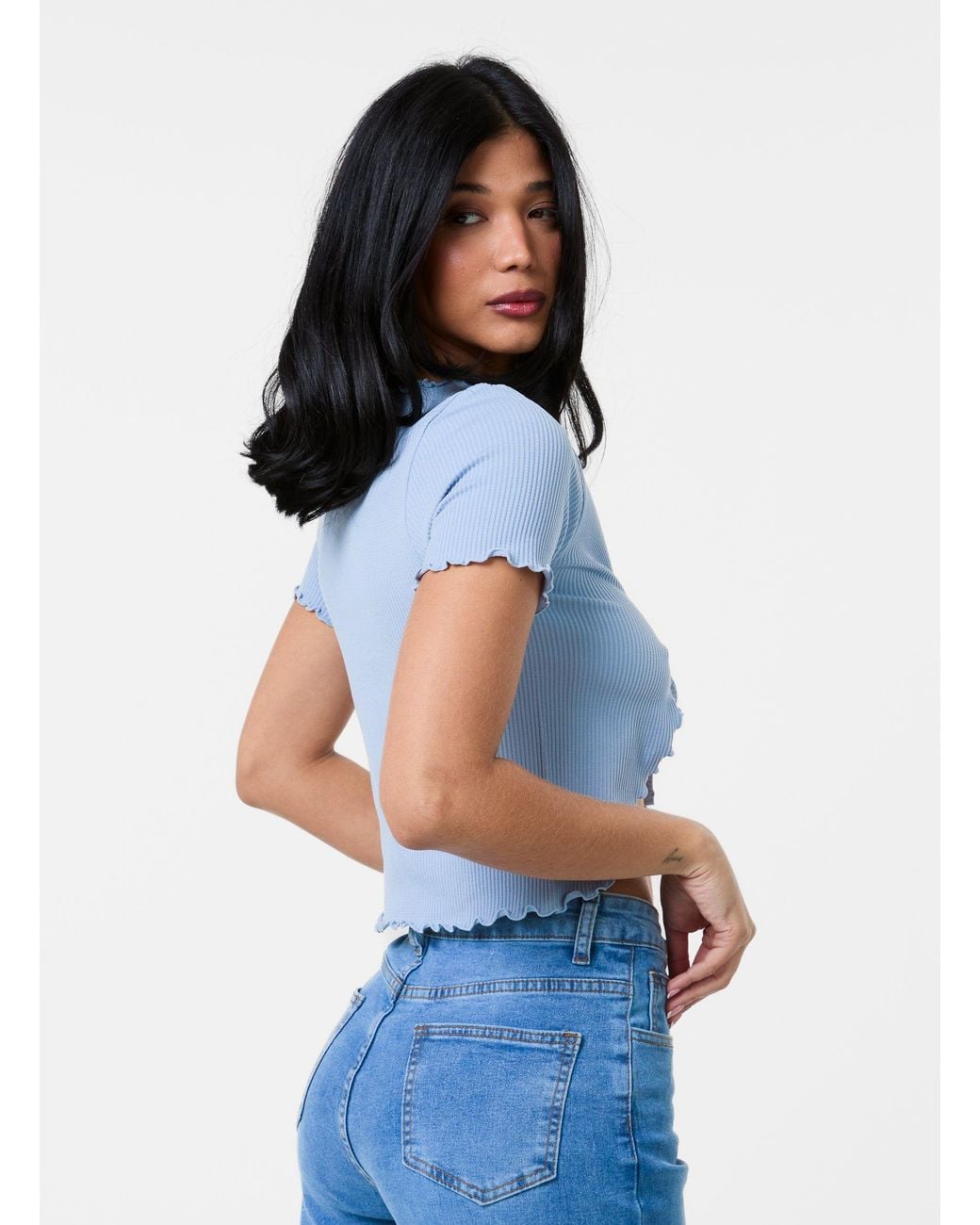 Pink Vanilla Blue Lettuce Hem Tie Front Top