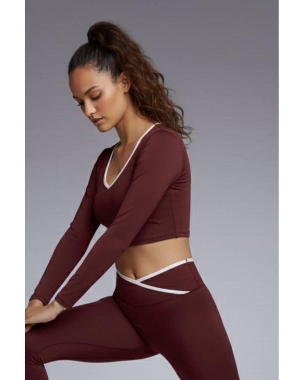 Stylewise Brown Contrast Trim Long Sleeve Top & Leggings Co-Ord Set