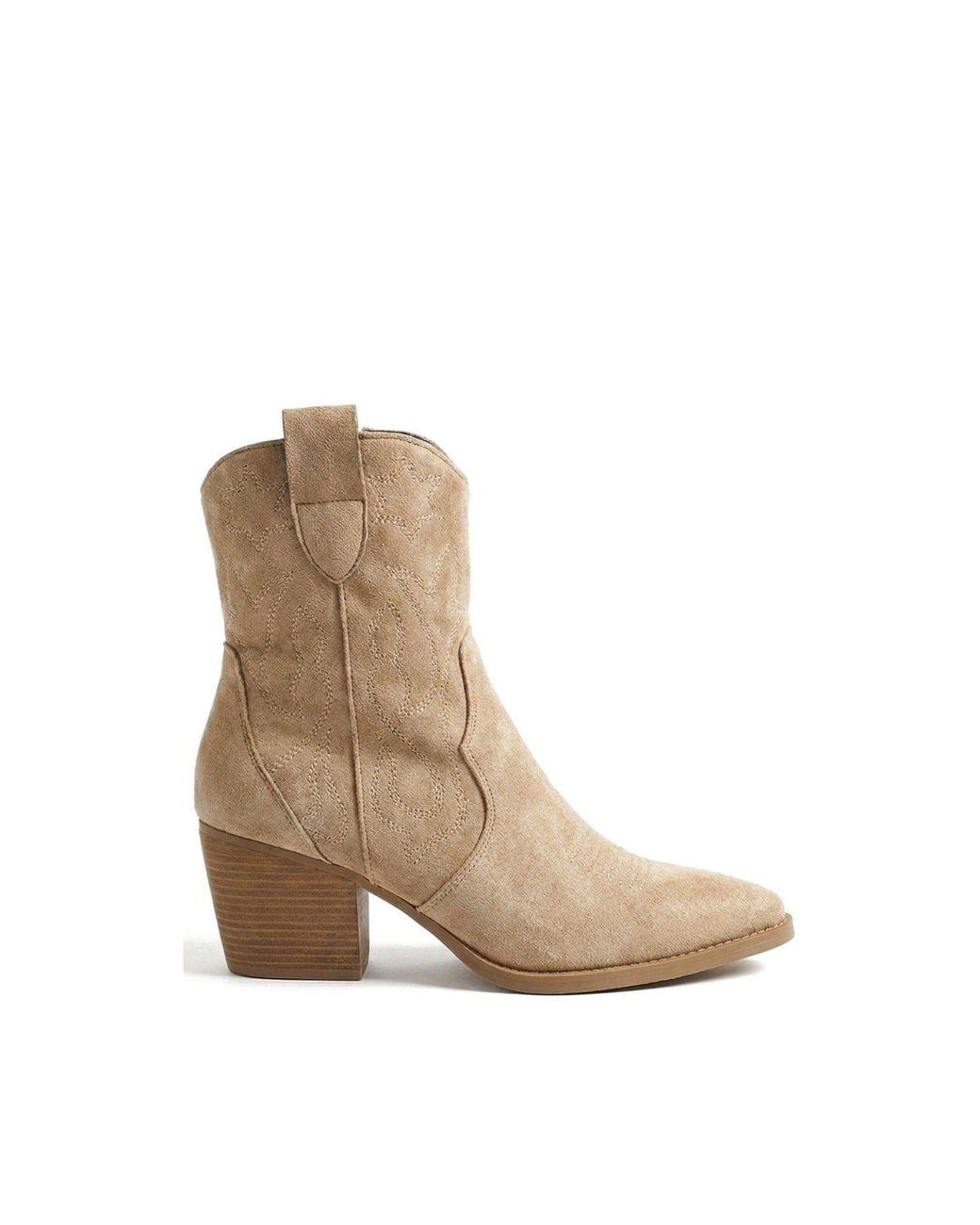 IKRUSH Natural Laura Faux Suede Cowboy Ankle Length Boots With Block Heel