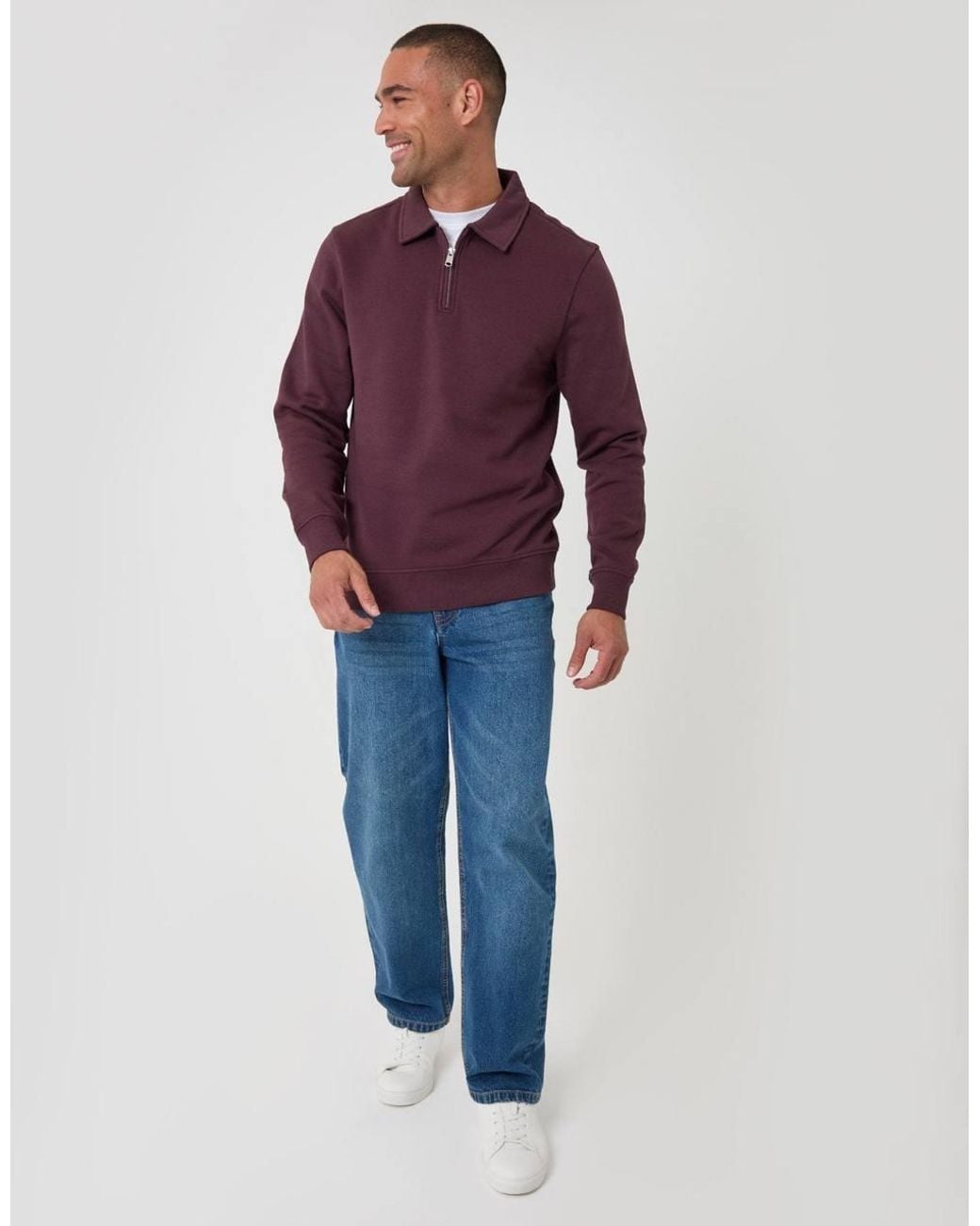 Threadbare Purple Quarter Zip Collared Sweatshirt for men