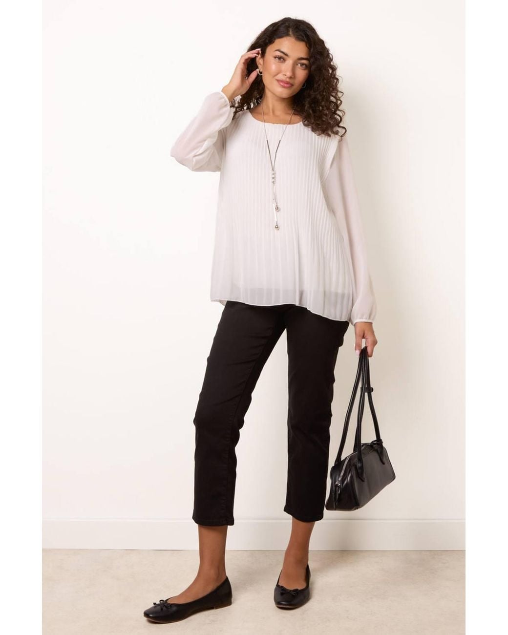 Blue Vanilla White Long Sleeve Round Neck Blouse