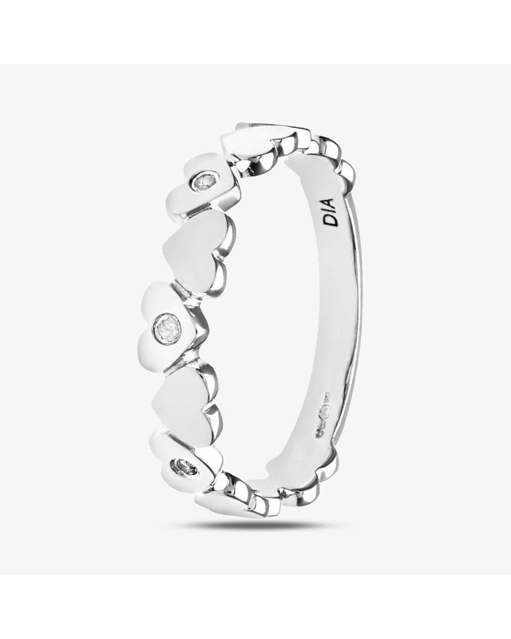 T.H.Baker White 9Ct 0.03Ct Diamond Set Hearts Ring