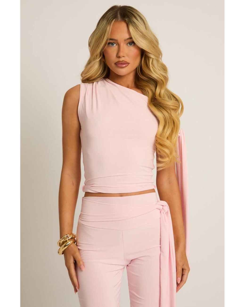 Rebellious Fashion Pink Tie Shoulder Top & Capri Pants Co-Ord Set