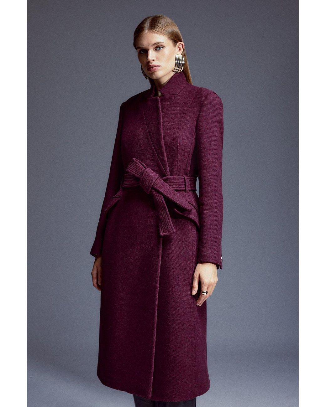 KarenMillen Italian Manteco Wool Forever Notch Neck Midi Coat in