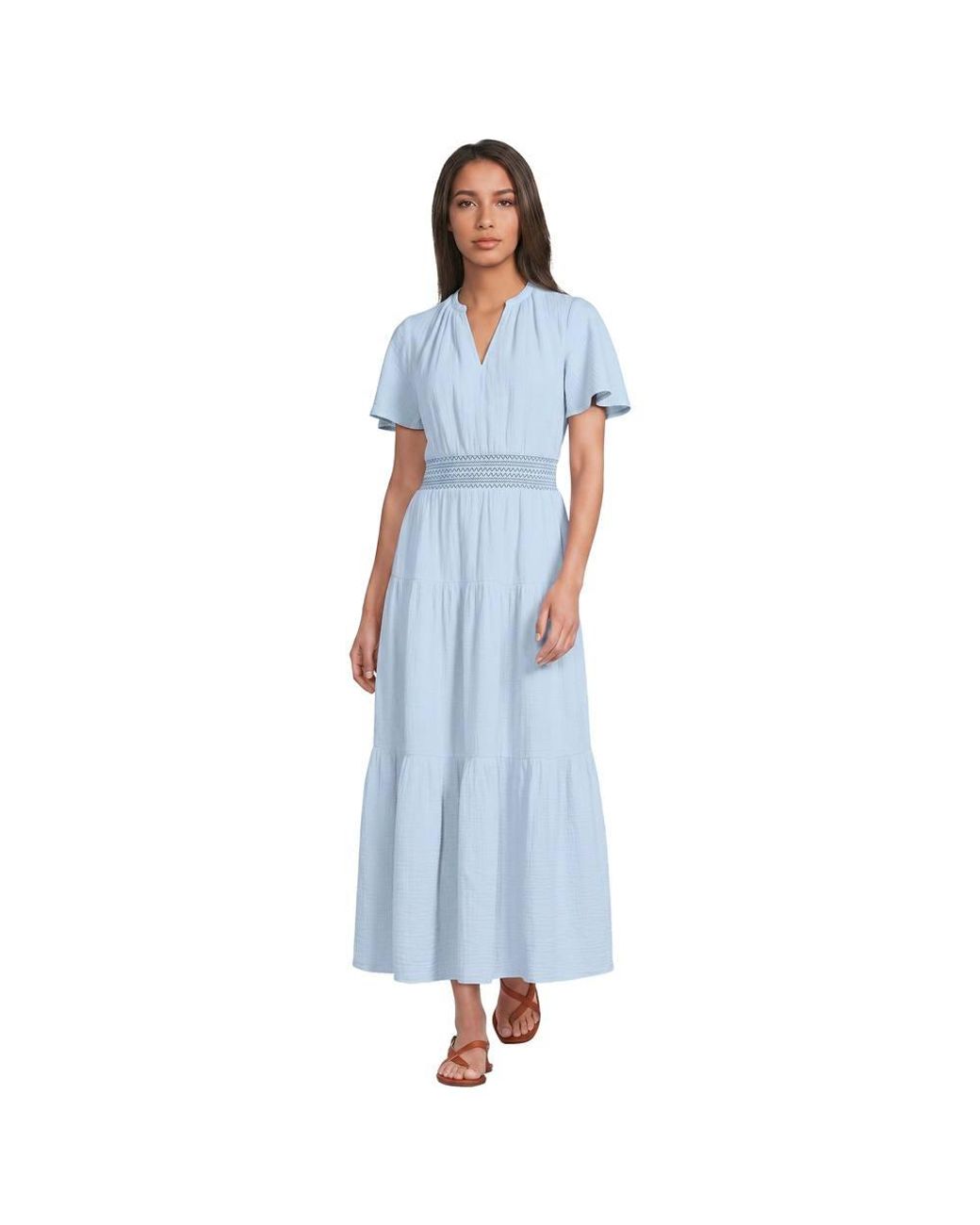 Lands' End Blue Cheesecloth Tiered Dress