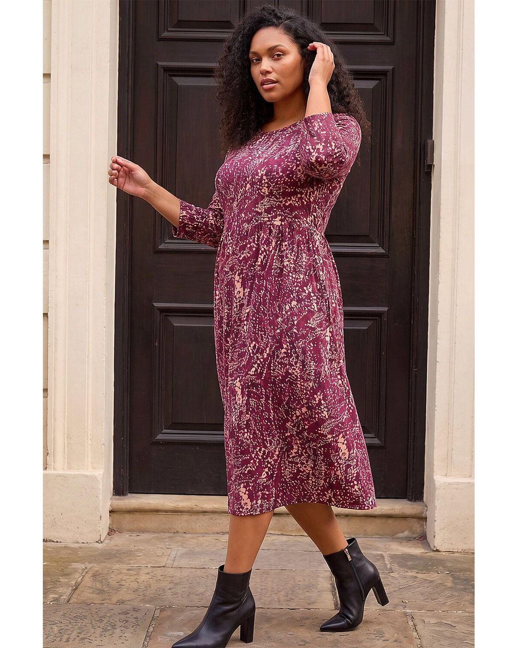 Roman Pink Curve Spot Print Stretch Midi Dress