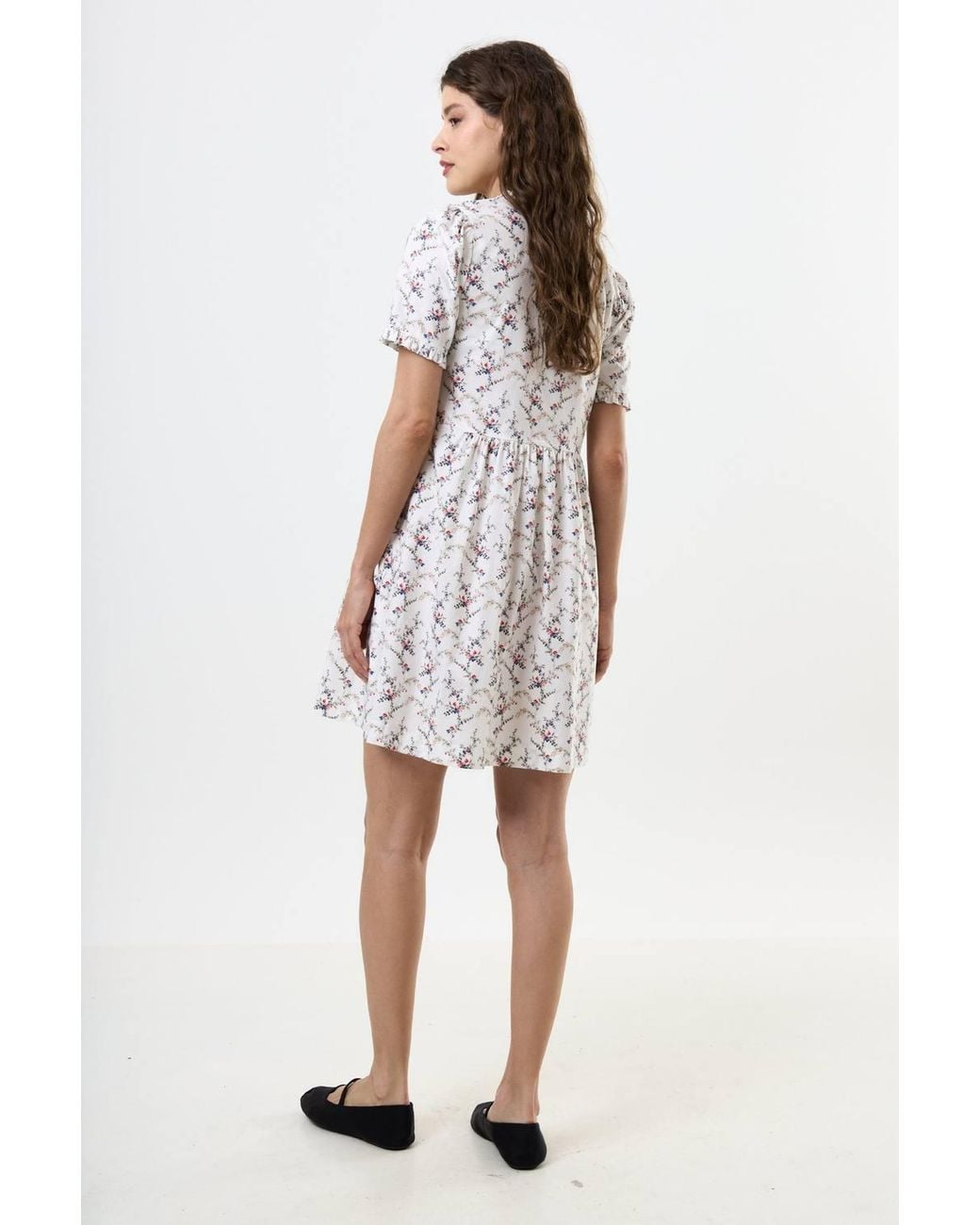 Louche White Cosima Regency Print Frill V-Neck Mini Dress
