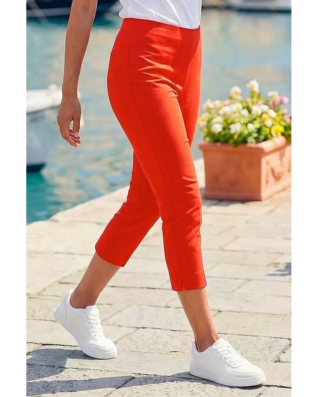 Roman Red Cropped Stretch Trouser Capri Summer Leggings 3/4 Pedal Pushers