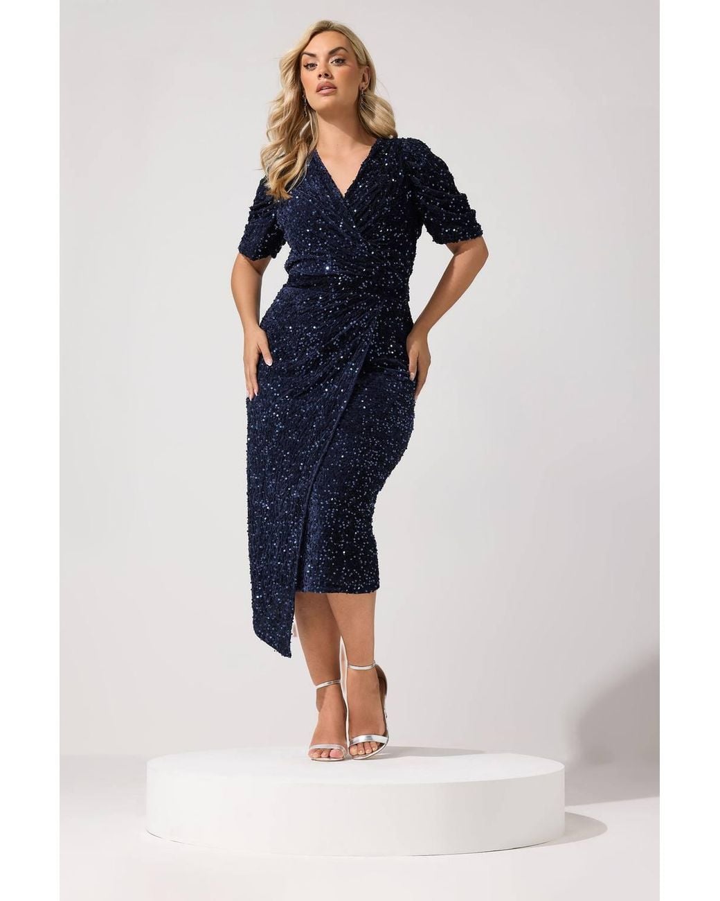 Yours Blue Sequin Velvet Wrap Maxi Dress