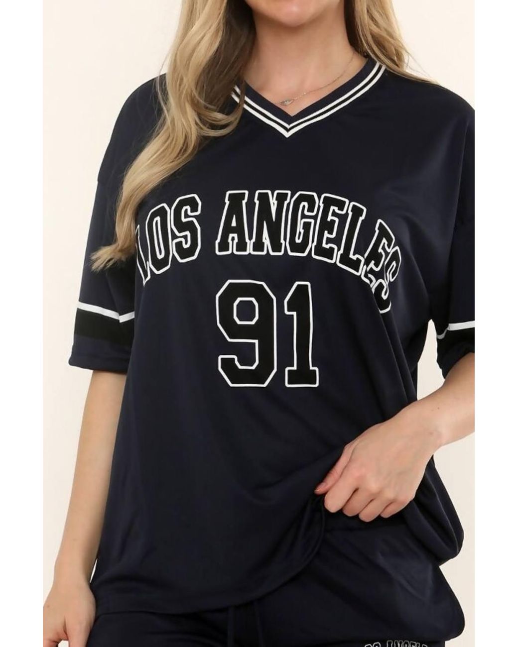 Stylewise Black Varsity Co-Ord T-Shirt & Shorts Set