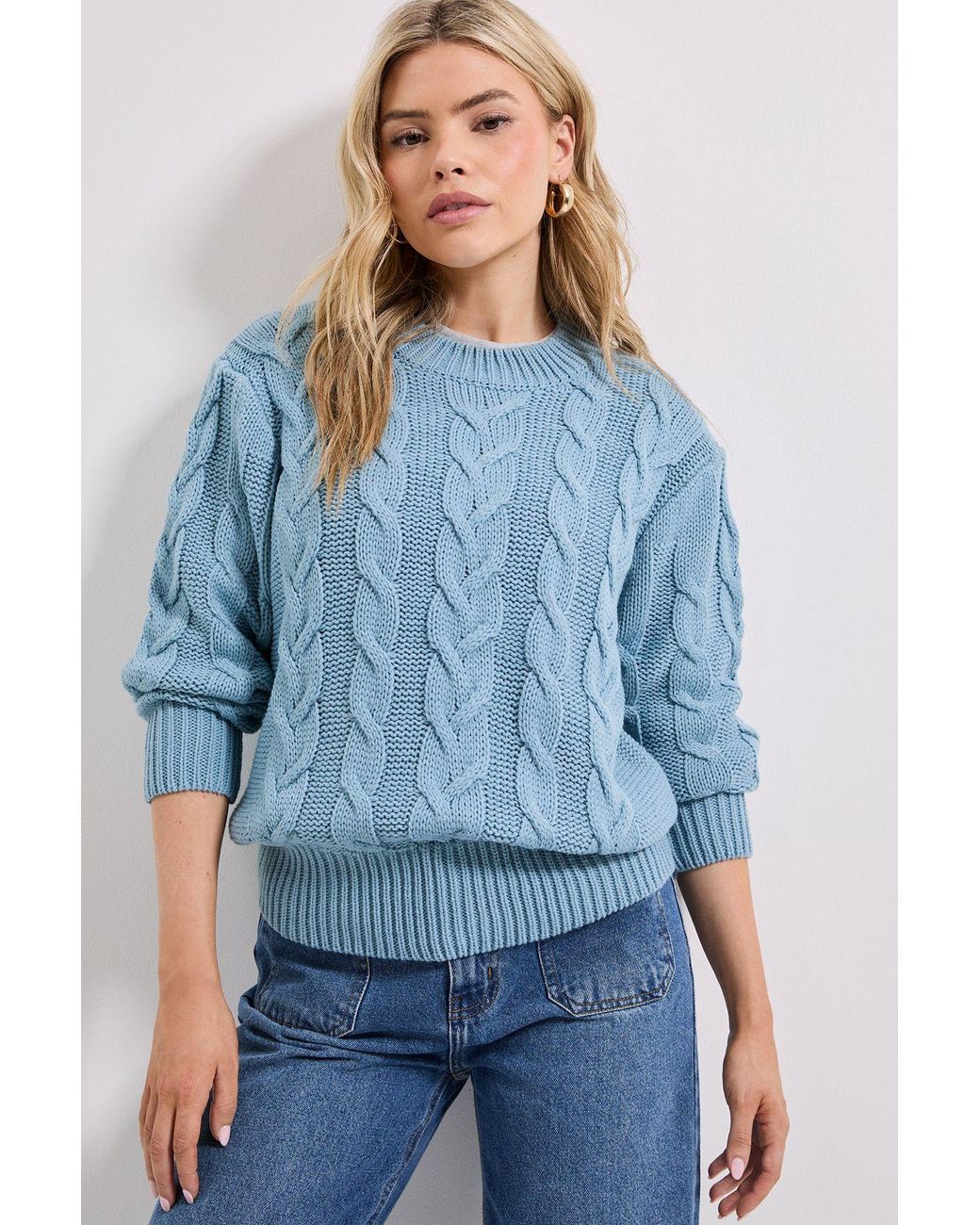 Dorothy Perkins Blue Cable Knit Crew Neck Jumper