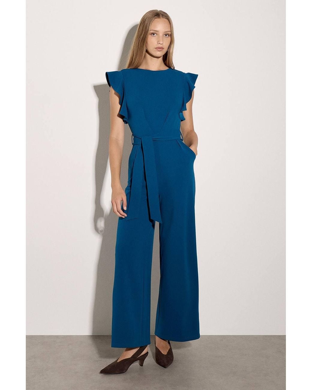 Apricot Blue Ruffle Sleeve Jersey Jumpsuit